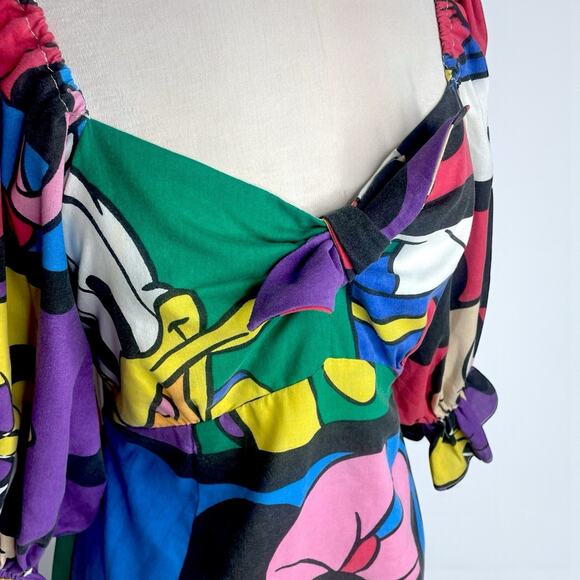 Unique VTG Handmade Dress S Minnie Mickey Mouse Donald Duck Puff Sleeve Retro - Picture 2 of 9